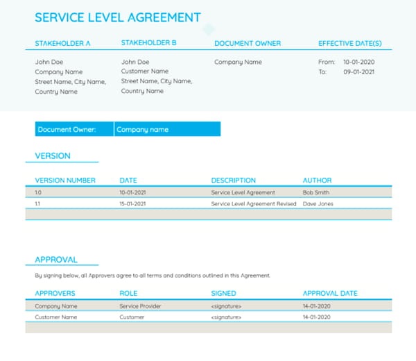 information technology service level agreement template