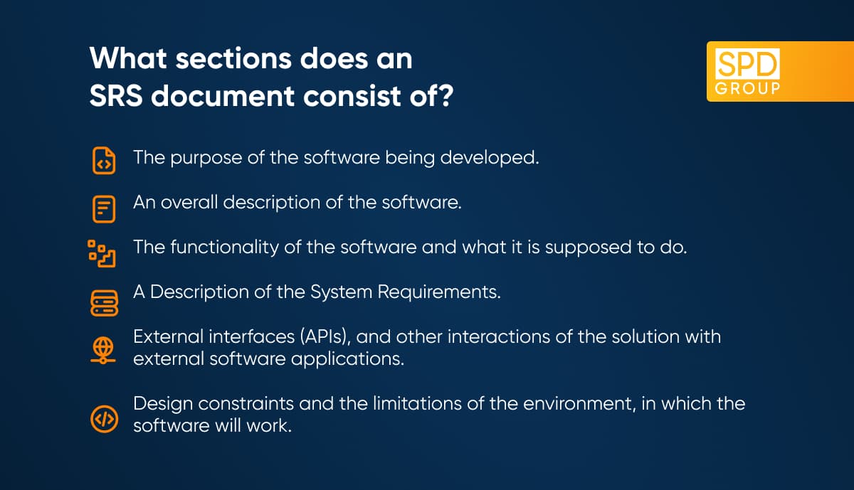 What section does an SRS document consist of?