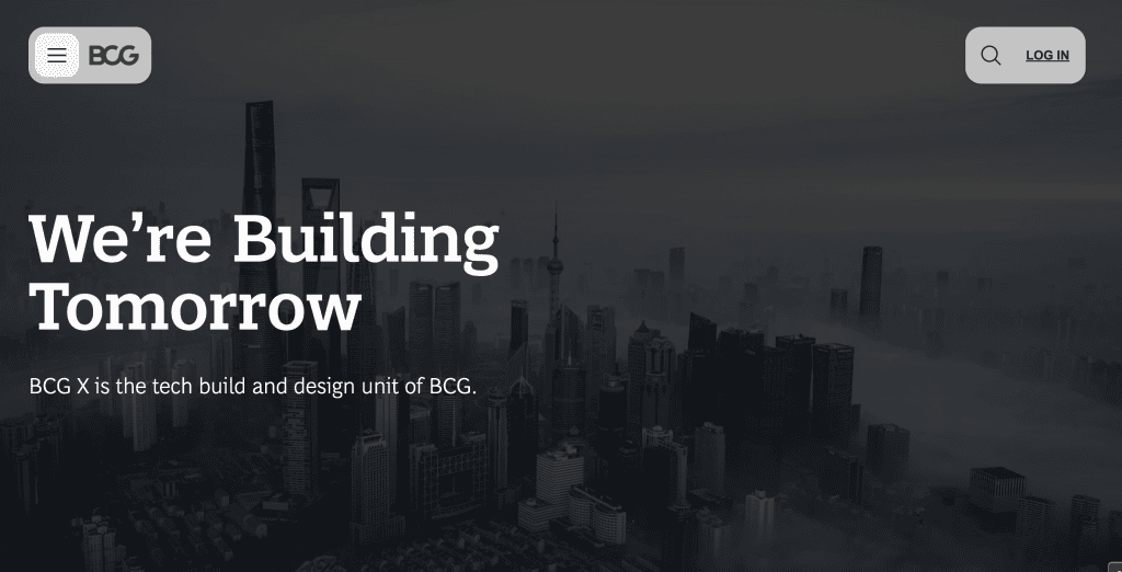 BCG X’s homepage, the tech build unit of BCG that provides strategy and AI consulting for executive teams setting AI direction.