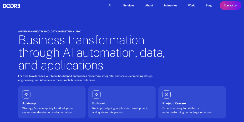 Homepage of DOO3, the company that specializes in AI consultancy for the IT sector