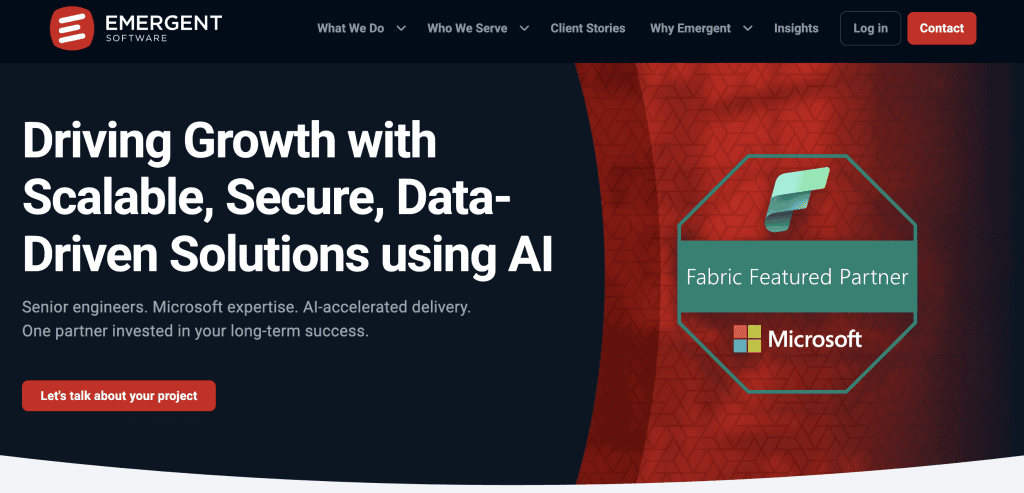 Homepage of Emergent Software AI consulting company